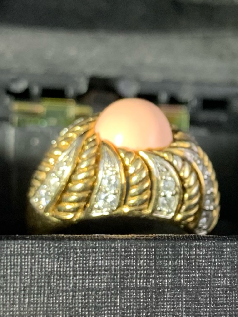 Sterling Silver Gold Over CZ Angel Skin Coral Ribbed Design Ring Size 8.